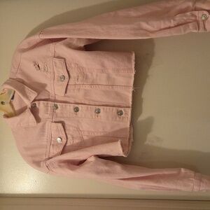 Trendy Light Pink Cropped  Jean Jacket Medium
